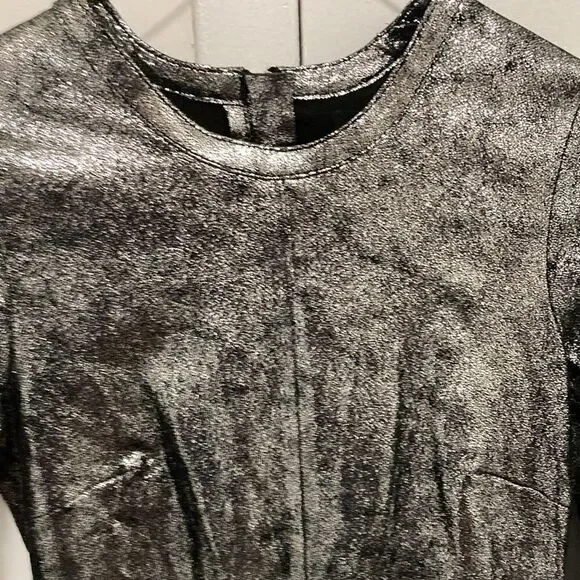 RTA Calfskin Silver Metallic Leather Mini Dress with Exposed Zippers. Size 0. - Picture 3 of 11